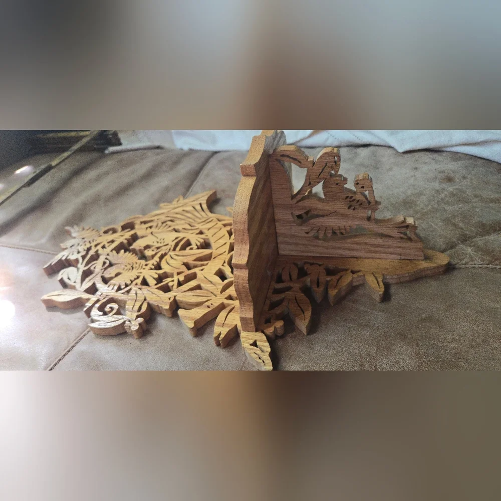 Intricate Wooden Wall Shelf Decor With Birds